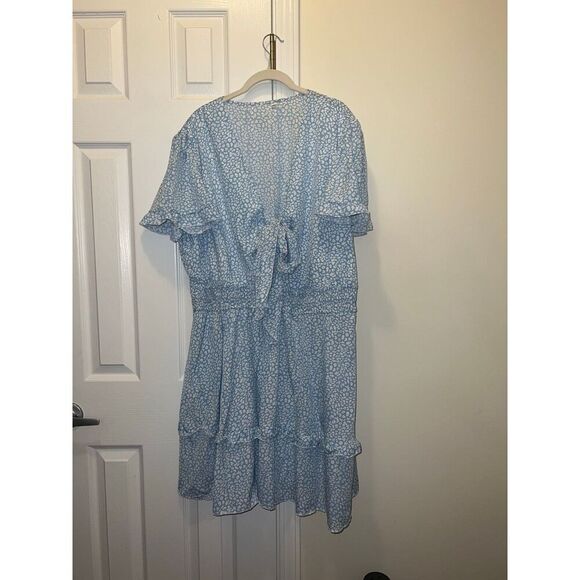 Plus Size Ditsy Floral Print Frill Trim Shirred A Line Dress - Picture 5 of 11